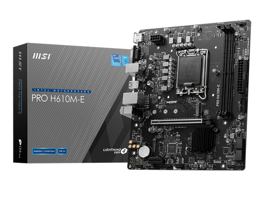 MSI PRO H610M-E micro ATX Intel Motherboard | LGA1700 Socket - 4 x DDR5 Memory Slots