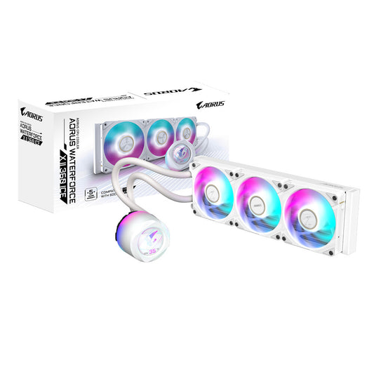 GIGABYTE AORUS WATERFORCE X II 360 ICE AIO Liquid CPU Cooler- 3x120mm ARGB Fans, full-color LCD, MAGNETIC interlocking mechanism, DAISY-CHAIN, Intel LGA 1700 and AMD AM5 Compatible, 6 Year Warranty