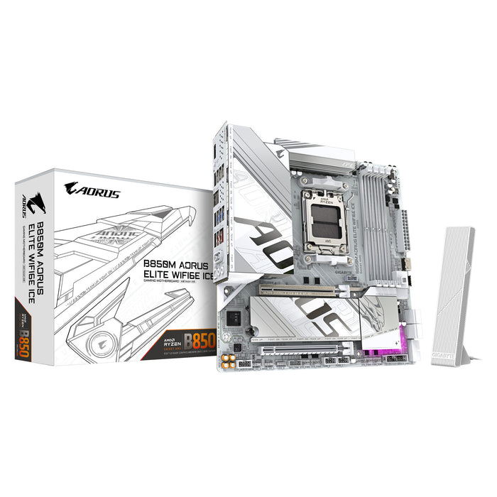 Gigabyte B850M AORUS ELITE WIFI6E ICE mATX Motherboard | AM5 | 4x DDR5 Slots | Wi-Fi 6E