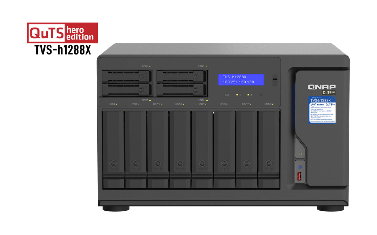 QNAP TVS-h1288X Tower NAS | 12-bay, HDD & SSD, Intel Xeon CPU, 16 GB GB RAM, 6 x LAN Ports