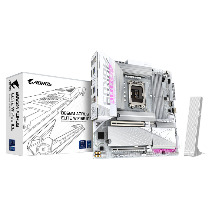 Gigabyte B860M AORUS ELITE WF6E ICE mATX Motherboard | LGA1851 | 4x DDR5 Slots | Wi-Fi 6E