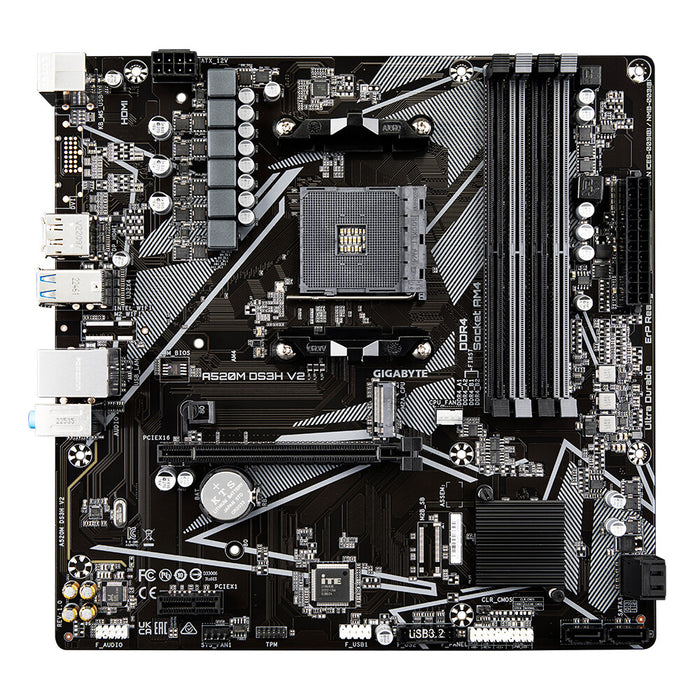 Gigabyte A520M DS3H V2 (rev. 1.0) mATX Motherboard | AM4 | 4x DDR4 Slots