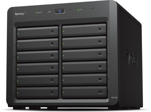 Synology DX1222 12-Bay Desktop Disk Array | HDD & SSD, 192 TB Total, Hot-Swap, Black, 12 drives installed