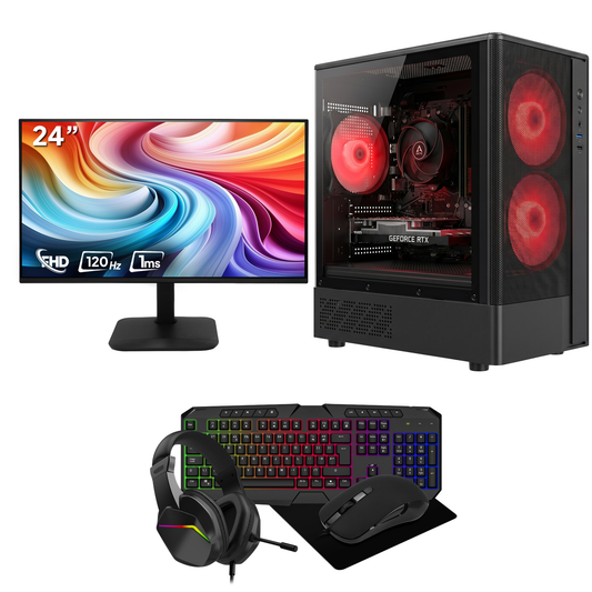 GTR Gaming Infinity Gaming PC Bundle | AMD Ryzen 5 5600 | NVIDIA GeForce RTX 5060 8GB | 1TB NVMe Gen4 SSD | 16GB DDR4 3200MHz RAM | 650W PSU | Windows 11 Home | AC900 WiFi | Gaming Monitor, Keyboard, Mouse & Headset