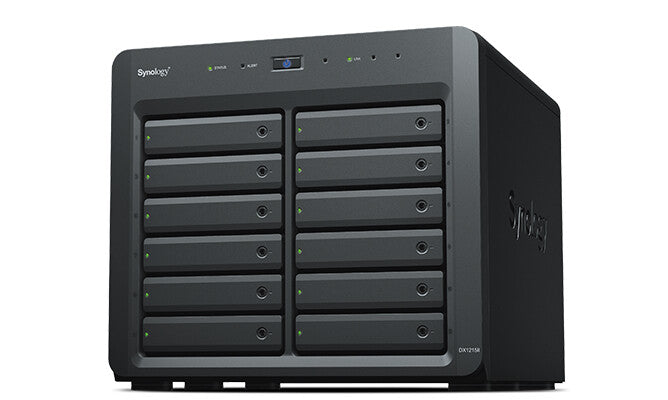 Synology DX1215II 12-Bay Desktop Disk Array | HDD & SSD, 144 TB Total, Hot-Swap, Black, 12 drives installed