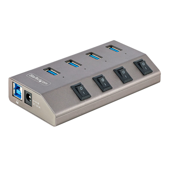 StarTech 4-Port Self-Powered USB-C Hub with Individual On/Off Switches, USB 3.0 5Gbps Expansion Hub w/Power Supply, Desktop/Laptop USB-C to USB-A Hub, USB Type C Hub w/BC 1.2