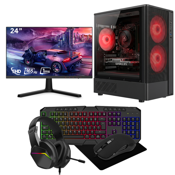 GTR Gaming Infinity Gaming PC Bundle | AMD Ryzen 5 5600 | NVIDIA GeForce RTX 5060 8GB | 1TB NVMe Gen4 SSD | 16GB DDR4 3200MHz RAM | 650W PSU | Windows 11 Home | AC900 WiFi | Gaming Keyboard, Mouse & Headset