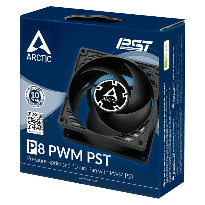 ARCTIC P8 Pressure-optimised Fan | 80mm 3000 RPM 23.4 CFM PWM Fluid Dynamic Bearing (FDB) Black