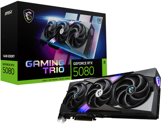 MSI GeForce RTX 5080 16 GB GDDR7 Overclocked Graphics Card | PCIe 5.0 x16 | 3 x DP and 1 x HDMI | Active Cooling