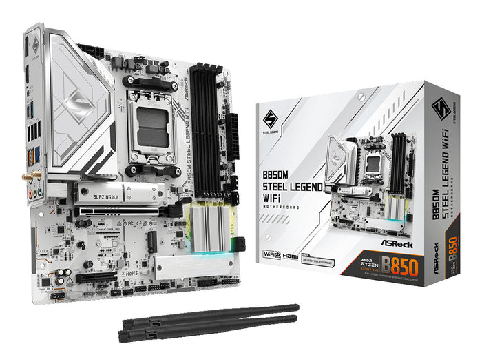 Asrock B850M Steel Legend WiFi mATX Motherboard | AM5 | 4x DDR5 Slots | Wi-Fi 7