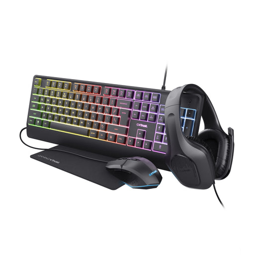 Trust GXT 792 Quadrox Gaming Keyboard | Wired, QWERTY, Full-size (100%), Black, Backlit, Mouse Included