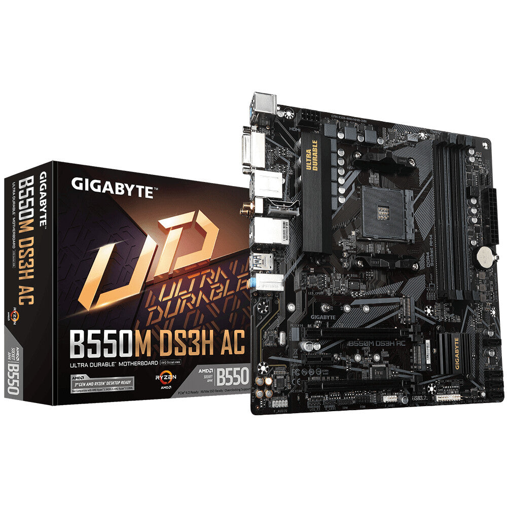Gigabyte B550M DS3H AC micro ATX AMD Motherboard | AM4 Socket - 4 x DDR4 Memory Slots