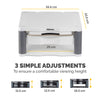 Fellowes Computer Monitor Stand with 3 Height Adjustments - Premium Monitor Riser Plus with Cable Management - Ergonomic Adjustable Monitor Stand for Computers - Max Weight 36KG/Max Size 21" - Platinum