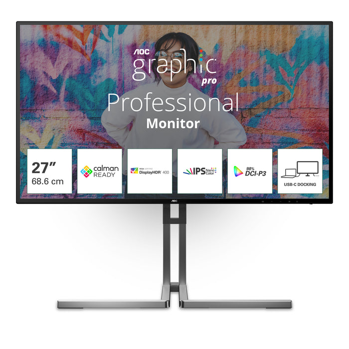 AOC U27U3CV 27" 4K Ultra HD Monitor | 3840 x 2160 60Hz USB-C HDMI DP
