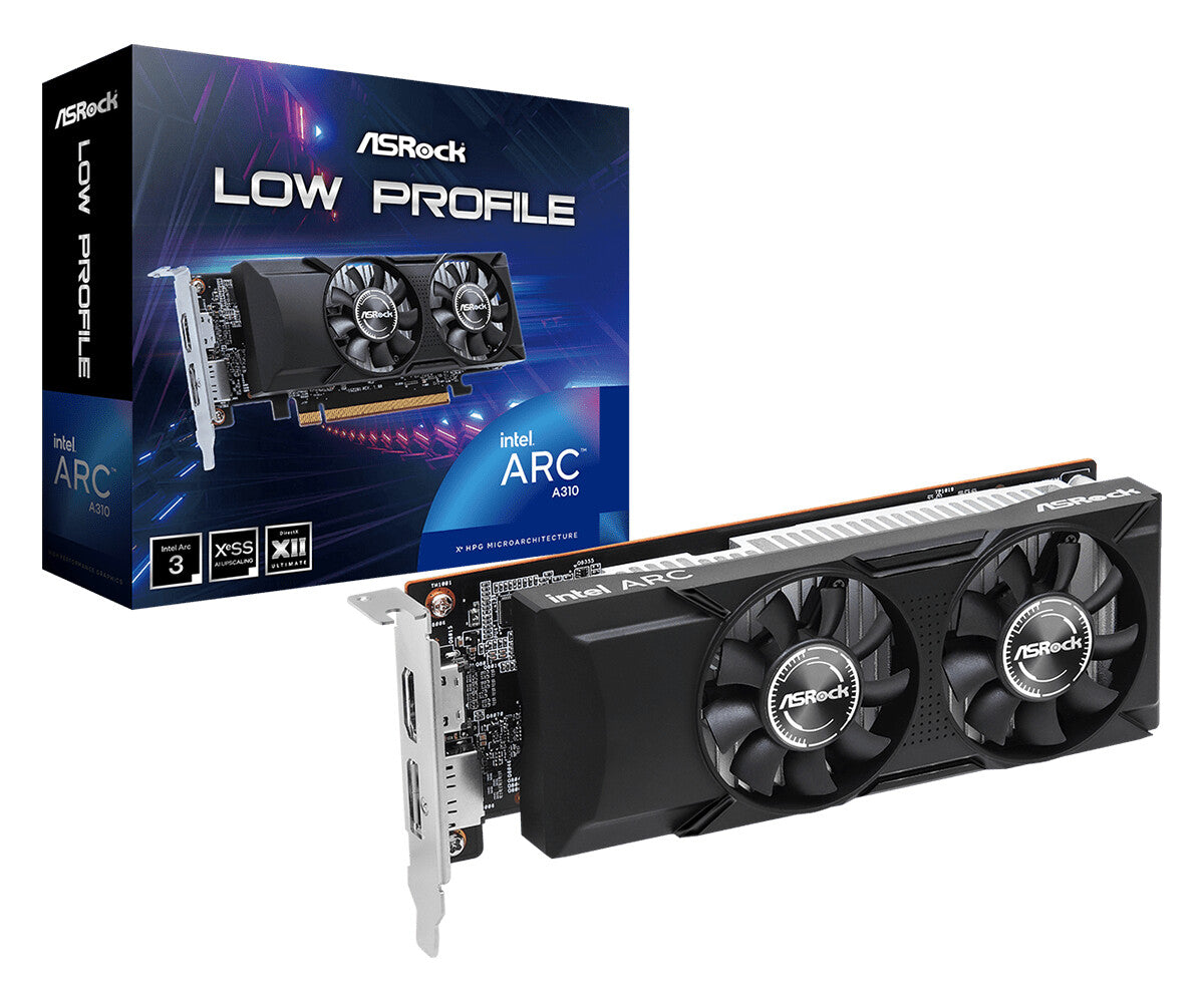 Asrock Arc A310 4 GB GDDR6 Overclocked Graphics Card | PCIe 4.0 x8 | 1 x DP and 1 x HDMI | Active Cooling