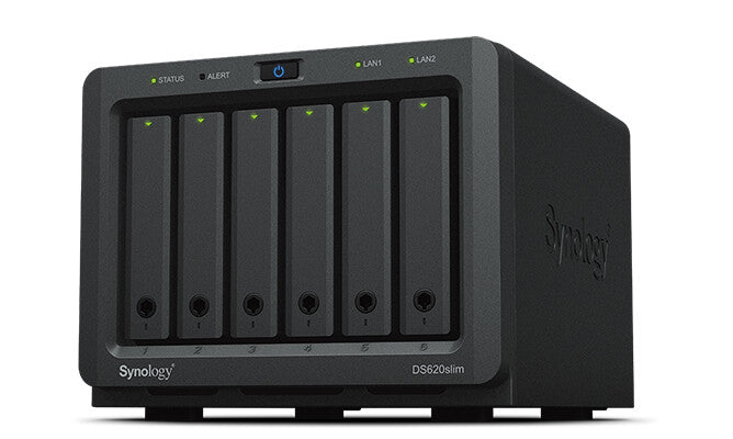 Synology DiskStation DS620SLIM Desktop NAS | 6-bay, HDD & SSD, Intel Celeron CPU, 2 GB GB RAM, 2 x LAN Ports