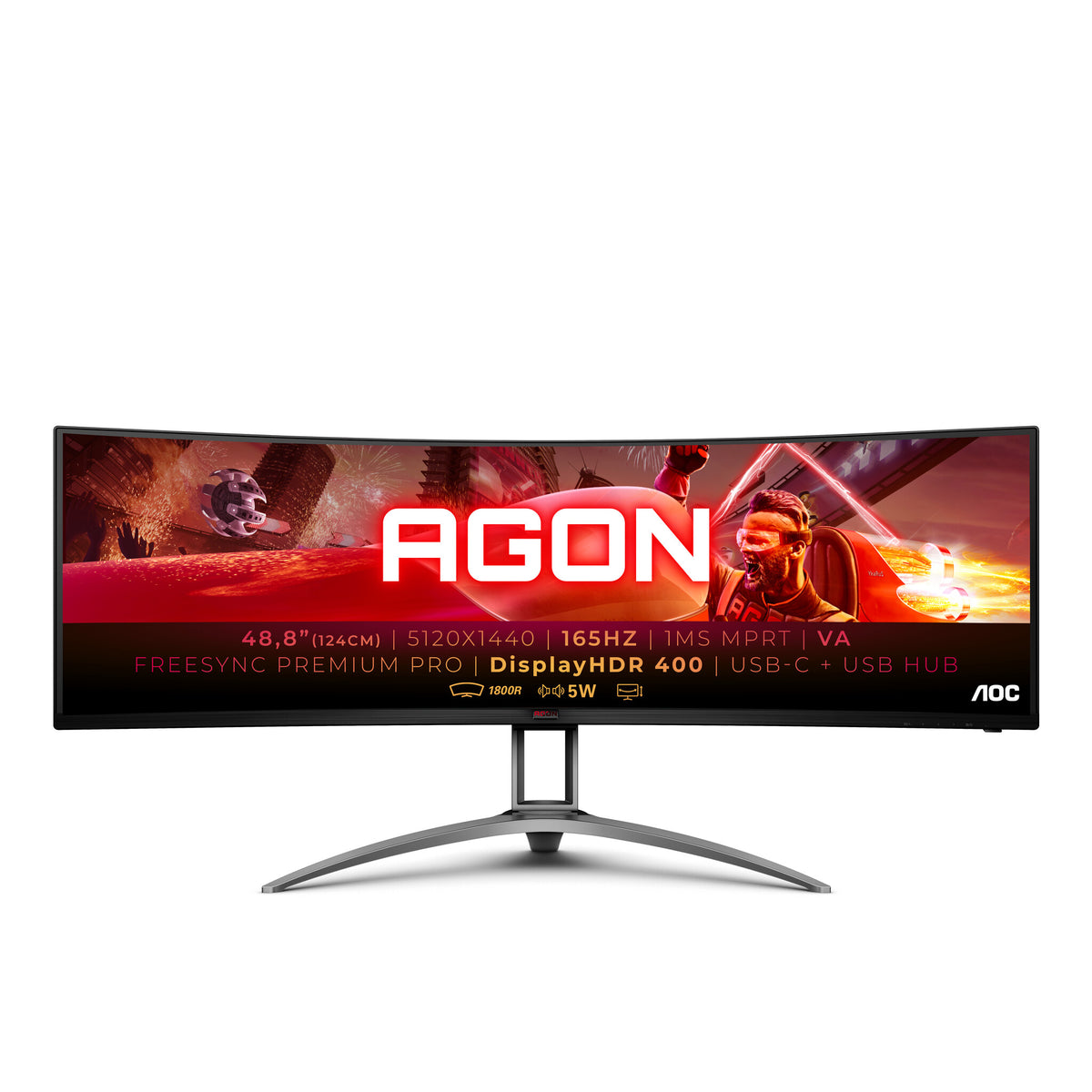 AOC B2 AG493UCX2 49" Quad HD Curved Gaming Monitor | 5120 x 1440 165Hz 1ms USB-C HDMI DP