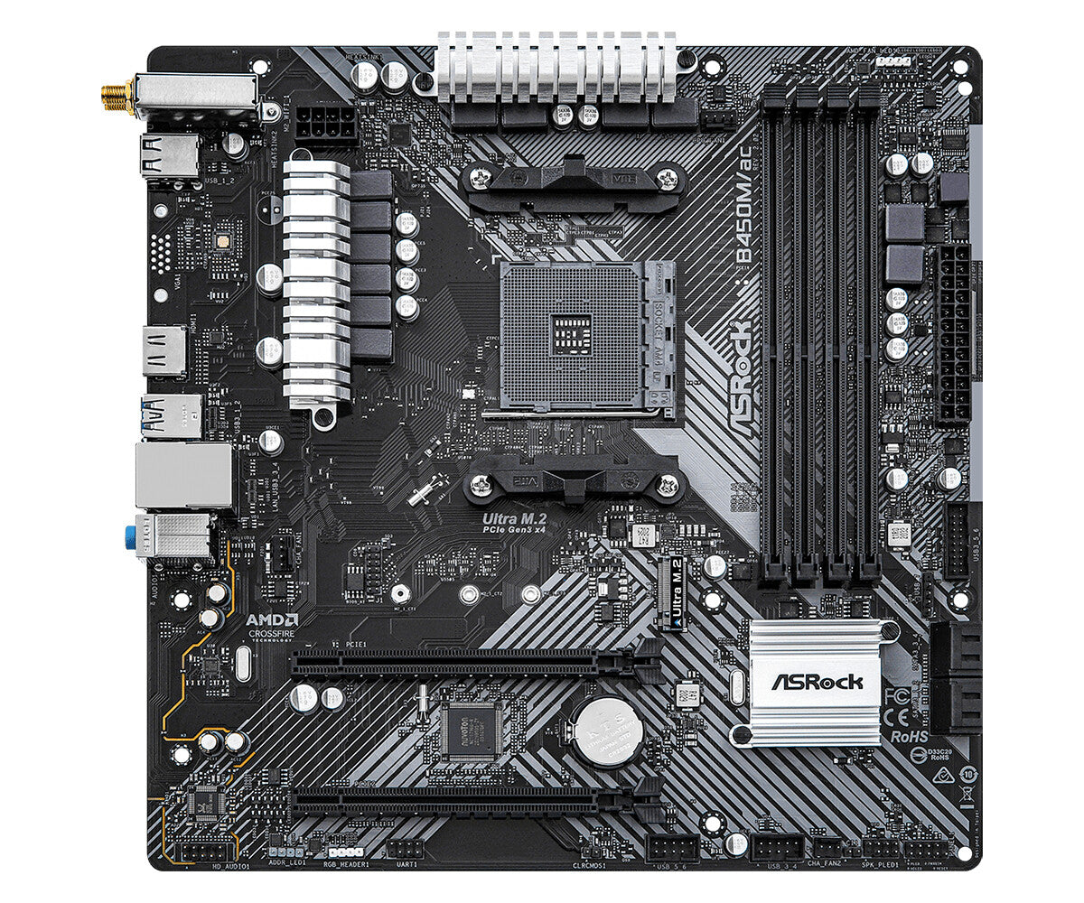 Asrock B450M/ac R2.0 micro ATX AMD Motherboard | AM4 Socket - 4 x DDR4 Memory Slots