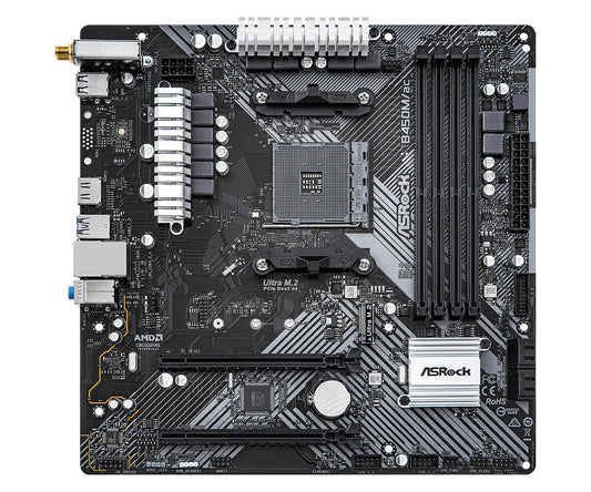 Asrock B450M/ac R2.0 micro ATX AMD Motherboard | AM4 Socket - 4 x DDR4 Memory Slots