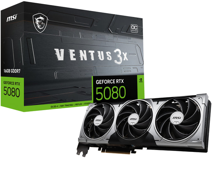 MSI GeForce RTX 5080 16 GB GDDR7 Overclocked Graphics Card | PCIe 5.0 x16 | 3 x DP and 1 x HDMI | Active Cooling
