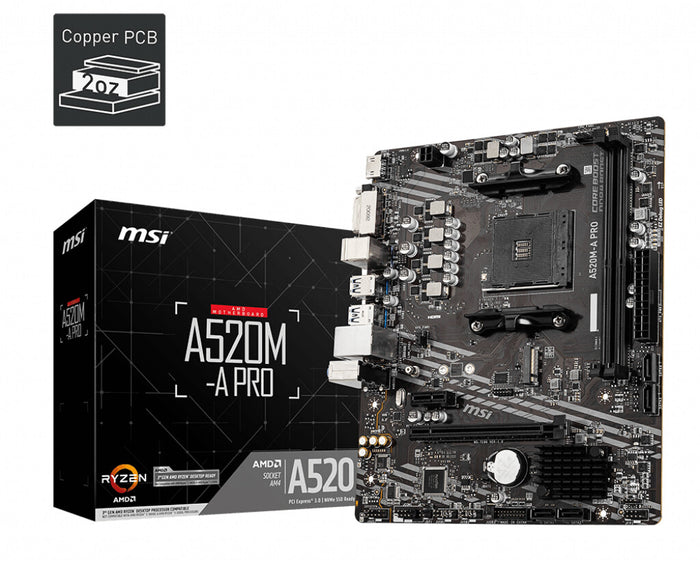 MSI A520M-A PRO mATX Motherboard | AM4 | 2x DDR4 Slots