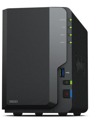 Synology DiskStation DS223 Mini Tower NAS with 2 x 4TB HAT3300 Drives | 2-bay, HDD & SSD, Realtek CPU, 2 GB GB RAM, 1 x LAN Ports