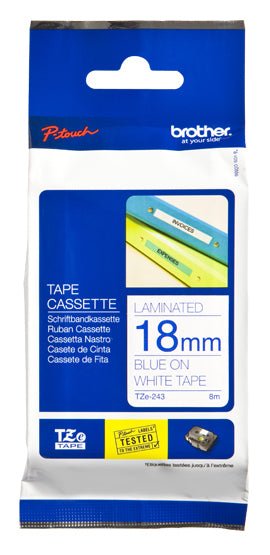 Brother TZE-243 label-making tape Blue on white