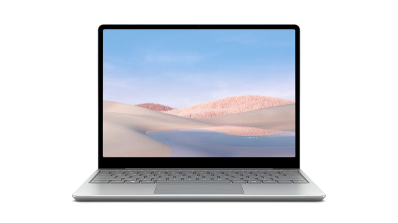 Microsoft Surface Laptop Go laptop in Platinum colour, featuring a 12.4-inch touchscreen display