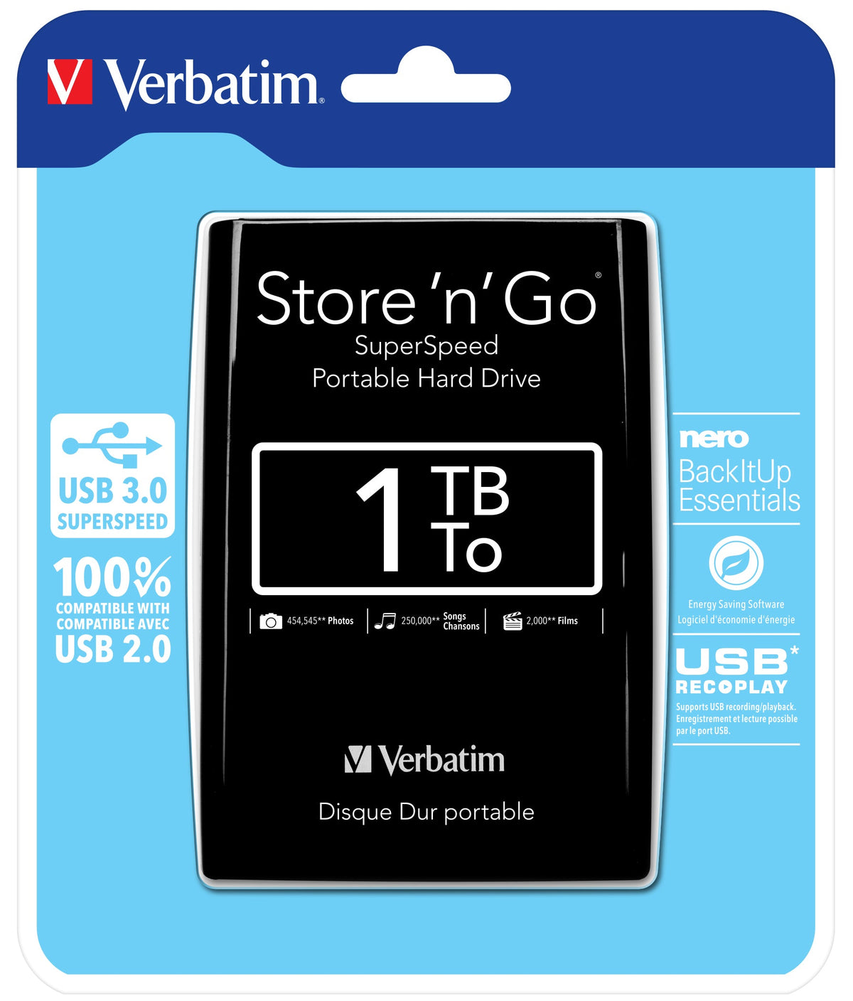 Verbatim External HDD Store 'n' Go USB 3.0 Portable Hard Drive 1TB Black