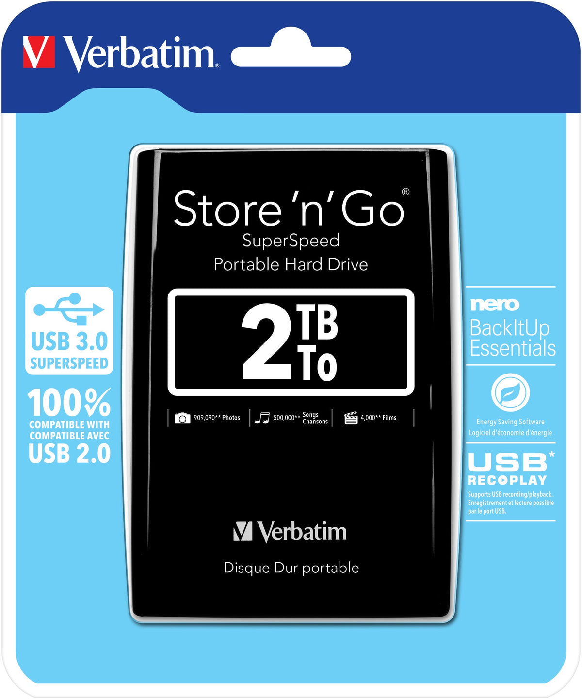 Verbatim External HDD Store 'n' Go USB 3.0 Portable Hard Drive 2TB Black