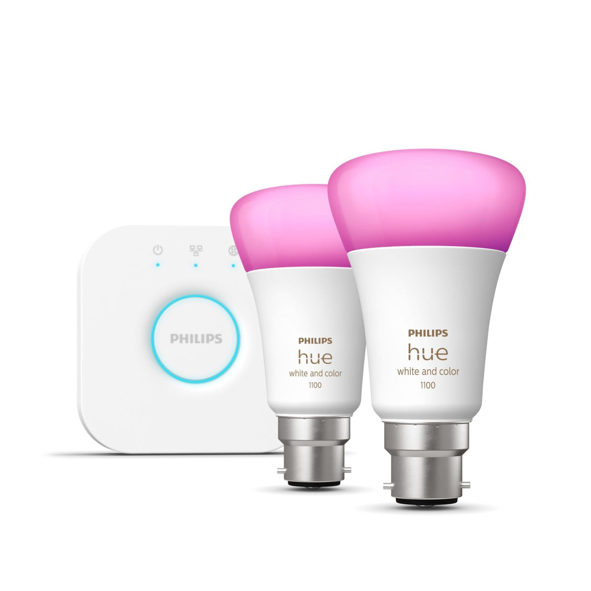 Philips Hue White and colour ambience Starter kit: 2 B22 smart bulbs (1100)