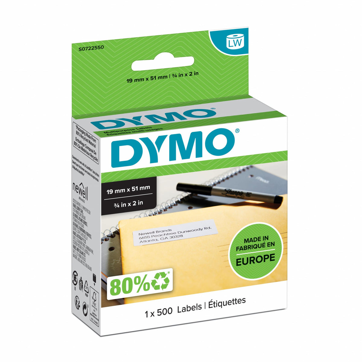 DYMO Multi-Purpose Labels - 19 x 51 mm - S0722550