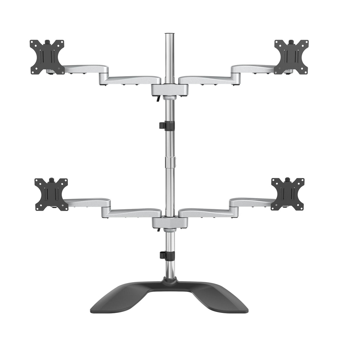 StarTech.com Desktop Quad Monitor Stand - Ergonomic VESA 4 Monitor Arm (2x2) up to 32" - Free Standing Articulating Universal Pole Mount - Height Adjustable/Tilt/Swivel/Rotate - Silver