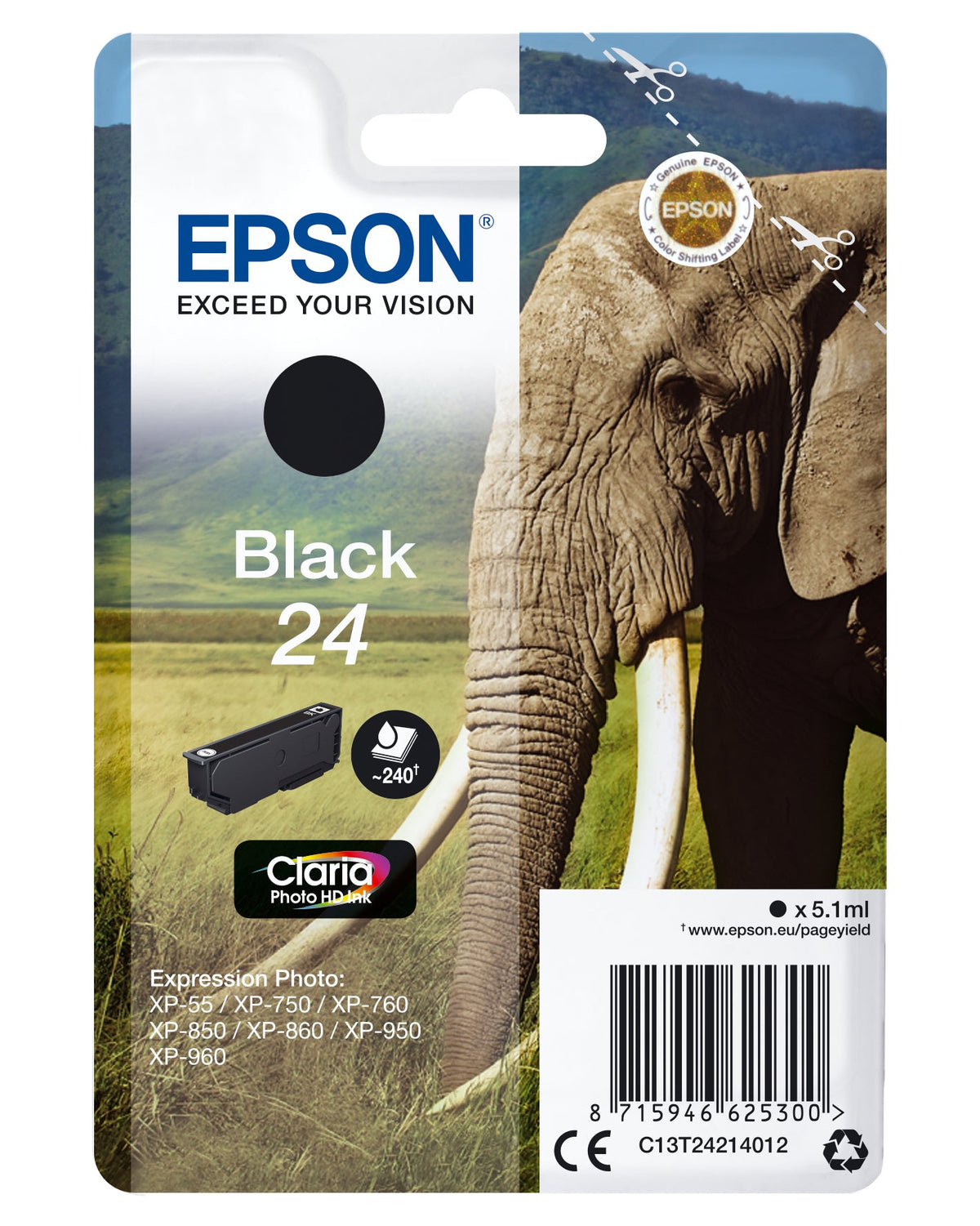 Epson Elephant Singlepack Black 24 Claria Photo HD Ink